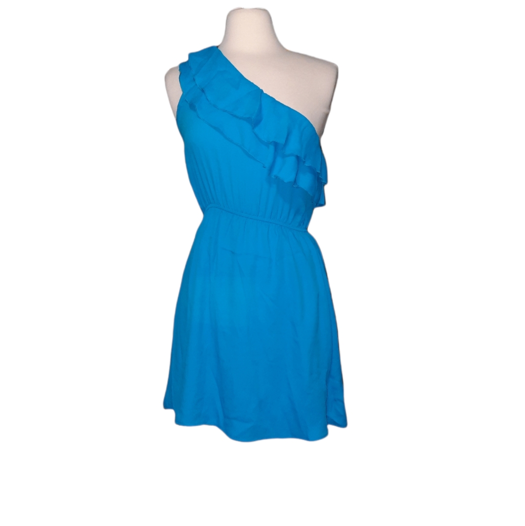 Alya S 4-6 Mini Dress Knee High One Shoulder Ruffles Blue